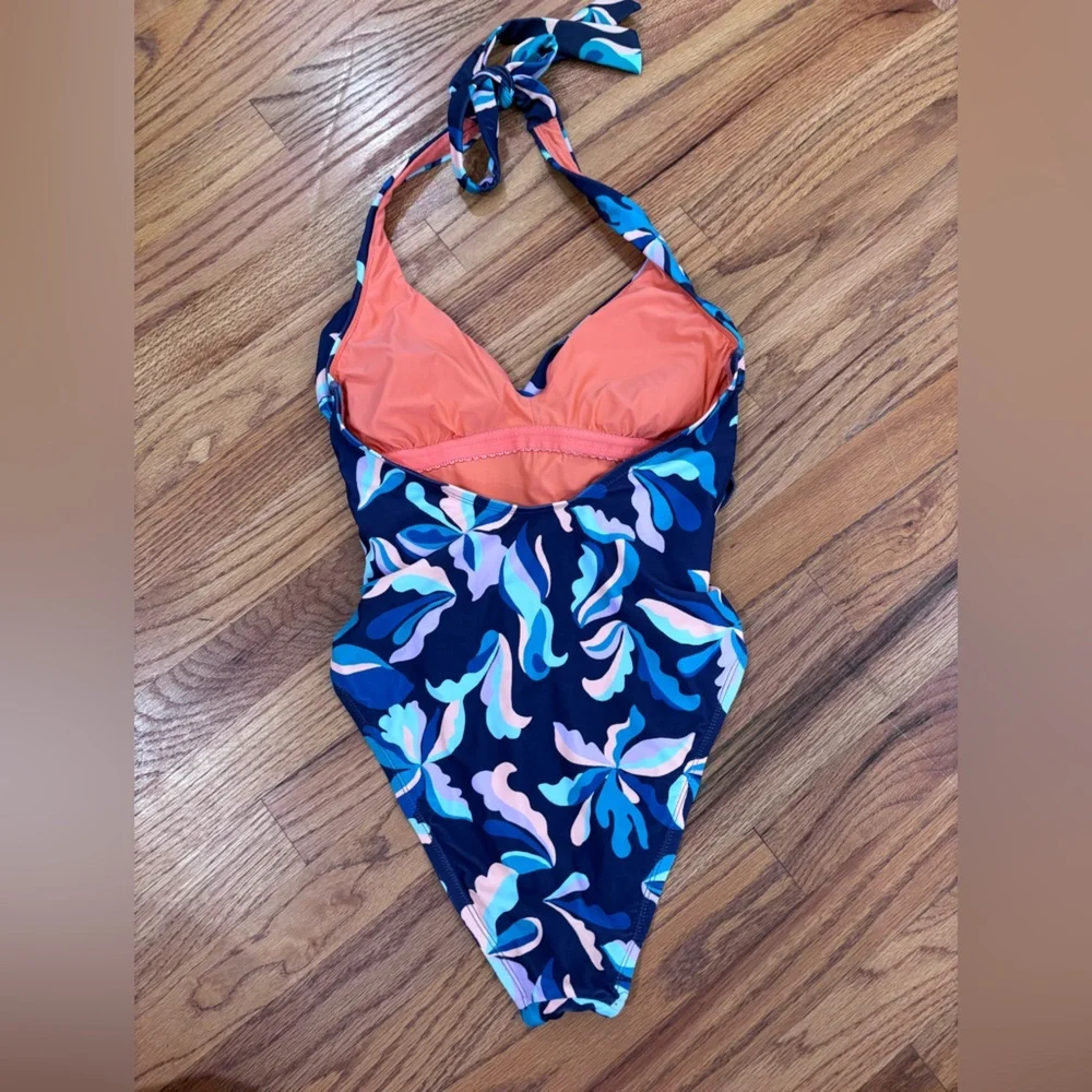 Anthropologie Maeve Violet Halter One-Piece Swimsuit Small